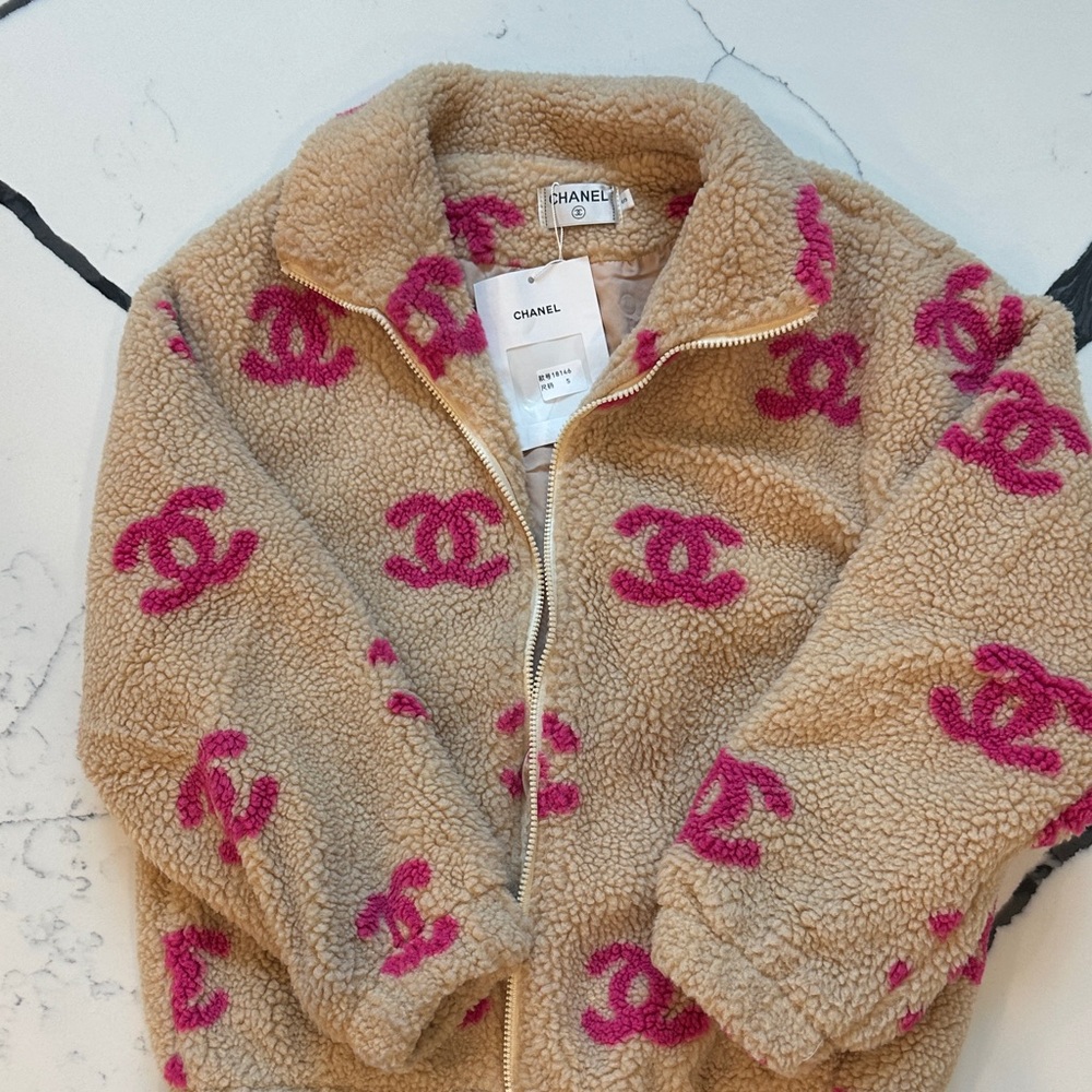 CHANEL Beige and Pink Fleece Jacket